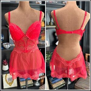 Victoria’s Secret Red Lace Corset Babydoll Style Lingerie– Size 36D